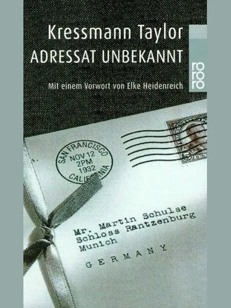Address Unknown, cover of another edition (the Simon and Schuster 1939 cover is not yet photographed)