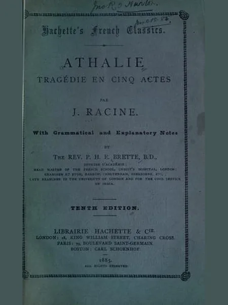 Athaliah, cover of another edition (the Printed for J. Watts 1726 cover is not yet photographed)