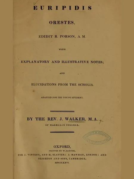 Euripidis Orestes cover, W. Baxter 1826