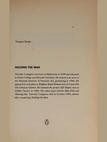 Holding the Man cover, Penguin Books 1998