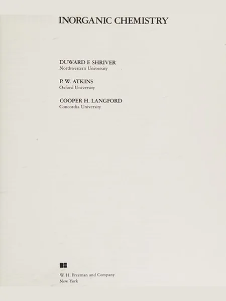 Inorganic Chemistry cover, W. H. Freeman 1990