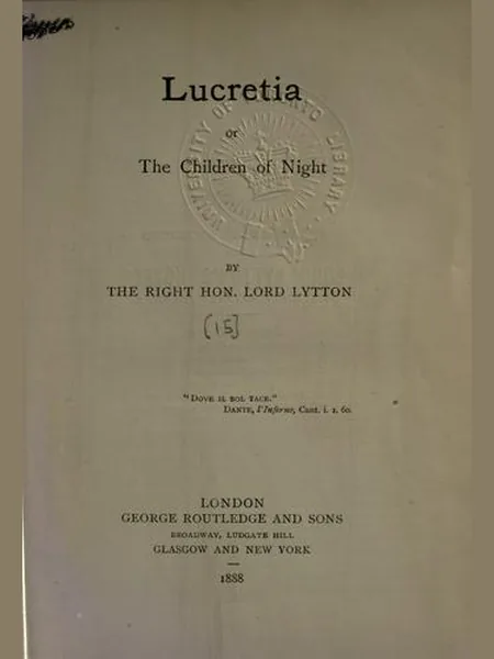 Lucretia, cover of another edition (the Routledge 1853 cover is not yet photographed)