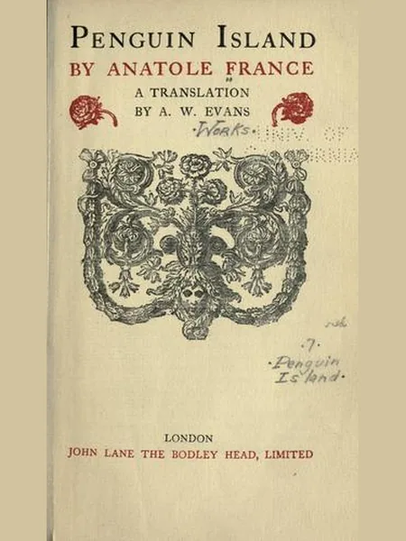 Penguin Island first edition cover, J. Lane 1909