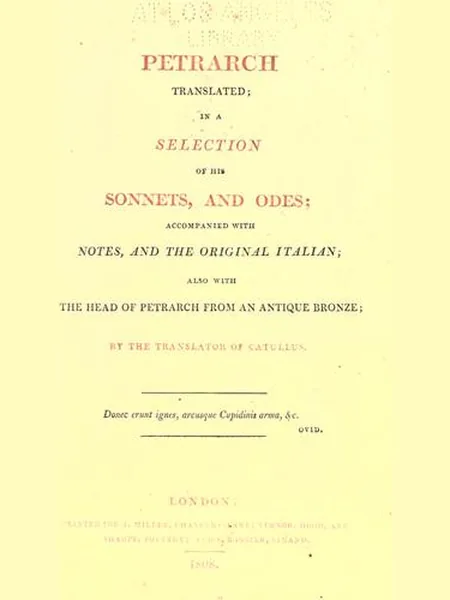 Petrarch Translated cover, J. Miller 1808