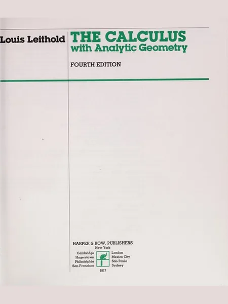 The Calculus, with Analytic Geometry, cover of another edition (the Harper & Row 1968 cover is not yet photographed)