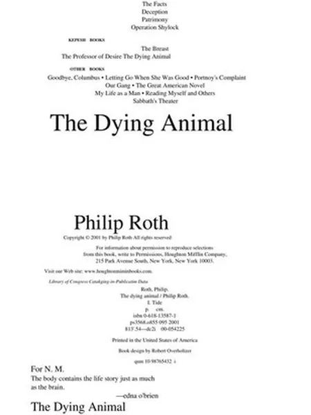 The Dying Animal cover, Jonathan Cape 2001