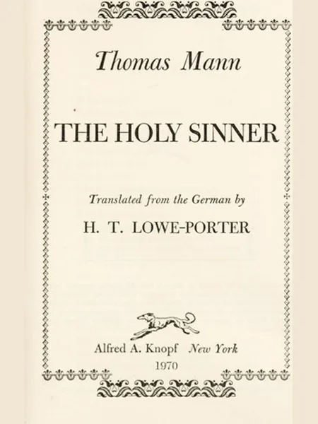 The Holy Sinner, cover of another edition (the Knopf 1951 cover is not yet photographed)