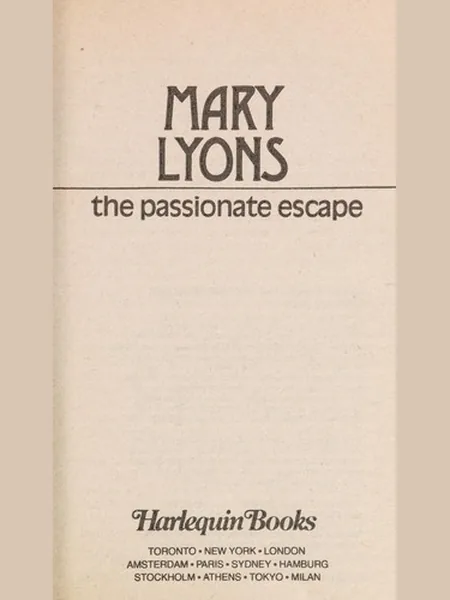 The Passionateescape, cover of another edition (the Mills & Boon 1984 cover is not yet photographed)