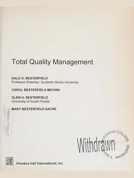 Total Quality Management first edition cover, Prentice-Hall 1995