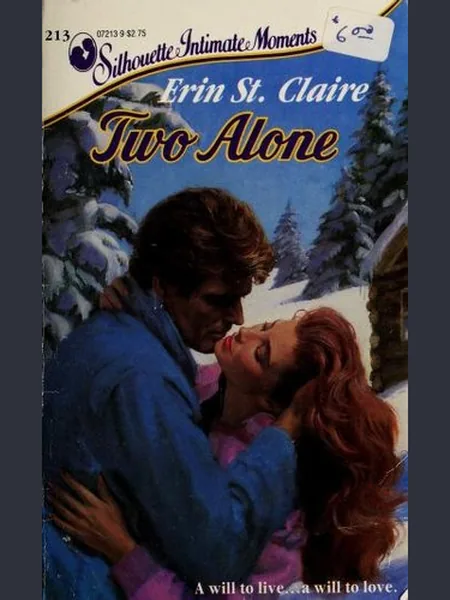 Two Alone, cover of the Silhouette Books, 1987 edition (the Silhouette Sensation 1989 cover is not yet photographed)