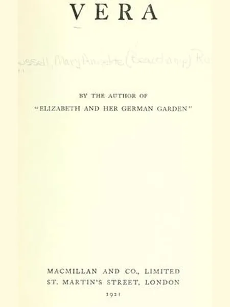 Vera first edition cover, Macmillan 1921
