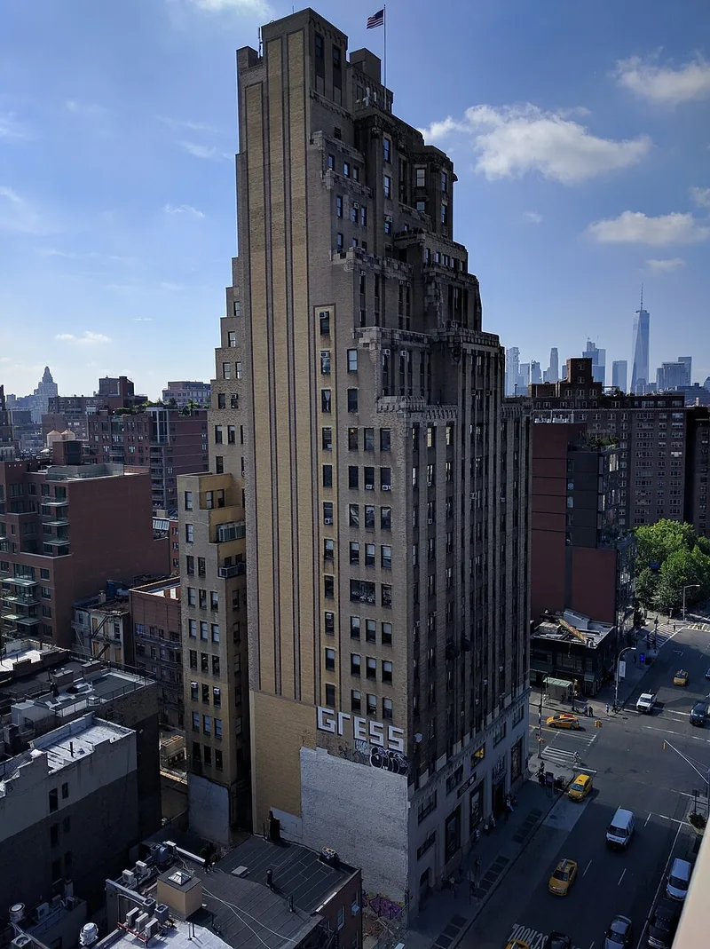 80 8th Avenue, home of New Directions Publishing, as seen from a terrace on 111 8th Avenue, the Port Authority building