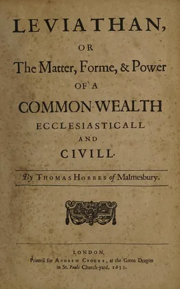 Title page of Leviathan, Andrew Crooke, 1651
